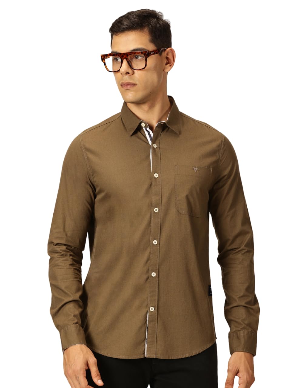 Thomas Scott 100% Cotton Long Sleeve Solid Regular Fit Casual Shirts for Mens Olive