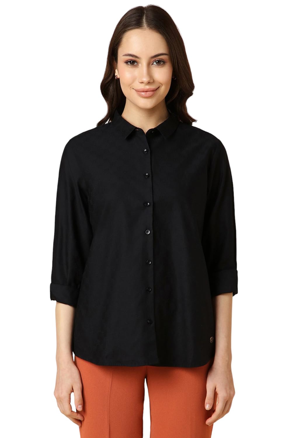 Allen Solly Women Printed Formal Cotton Full Sleeve Stretch T-Shirt
