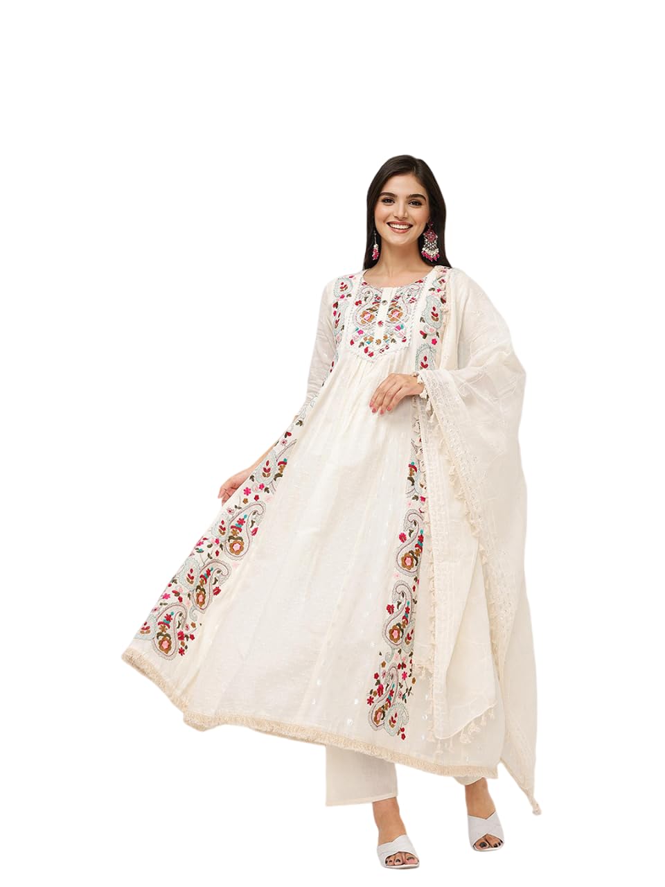 Ishin Ethnic Motifs Thread Embroidered A-Line Kurta Set With Dupatta