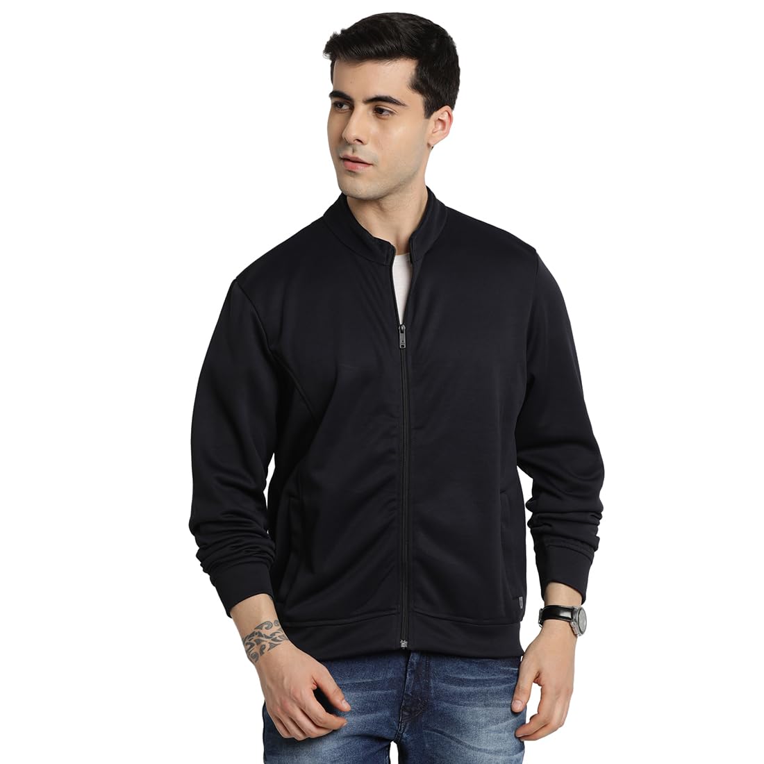 Turtle Men Knitted Solid Regular Fit Full Sleeve Blue Windcheater Jacket