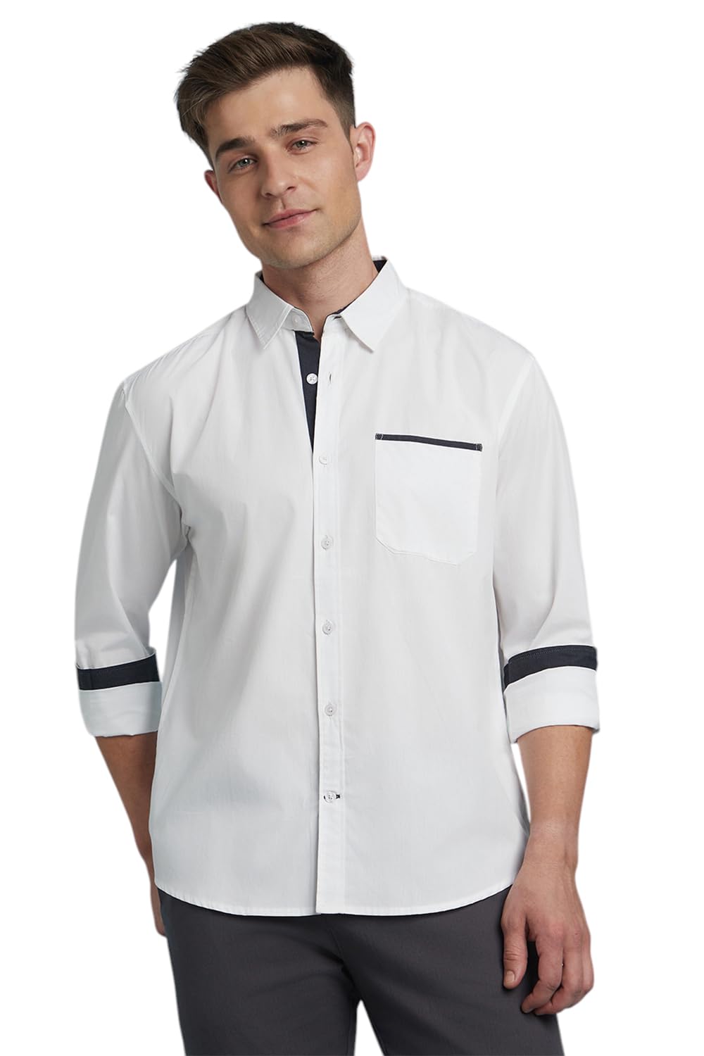 Dennis Lingo Men Solid 100% Cotton Regular Fit Full Sleeves Spread Collar Shirts White