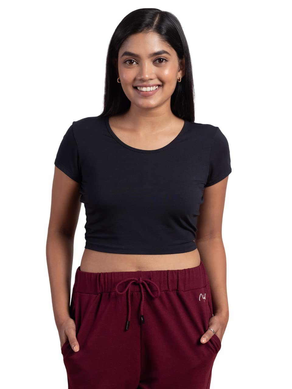 Nykd Stylish Crop Top For Women Wester Wear Short/Cap Sleeve, Round Neckline, Soft Modal Fabric T-Shirts & Tanks, Nyoe011, Jet B