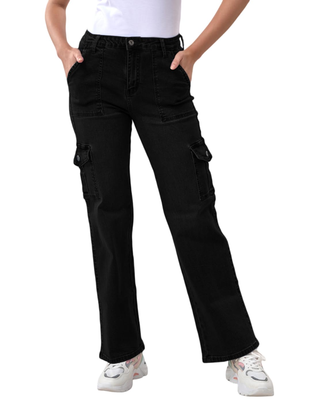 Lyra WomenS 6 Pockets Stretchable Cargo Jeans|Trendy & Stylish Denim|Size - 32