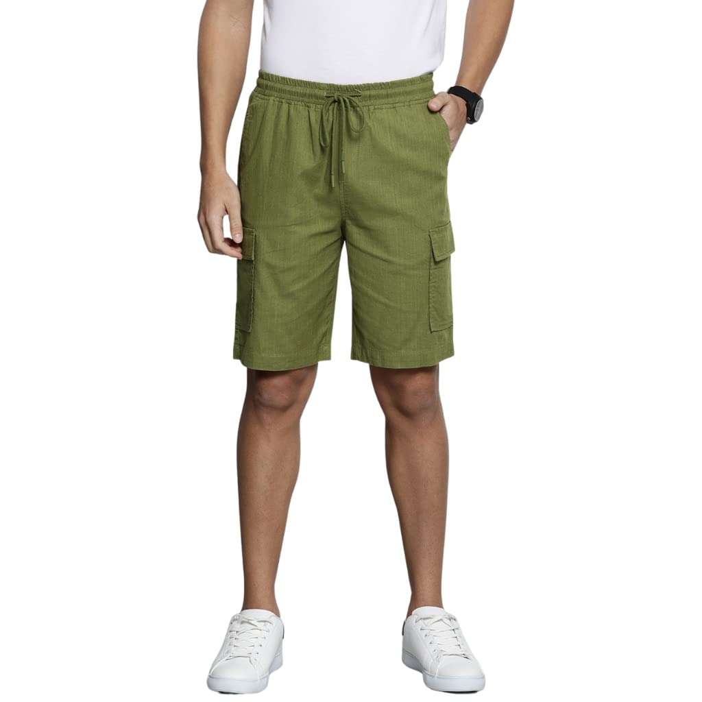 The Indian Garage Co Men Slim Fit Solid Mid-Rise Cargo Shorts