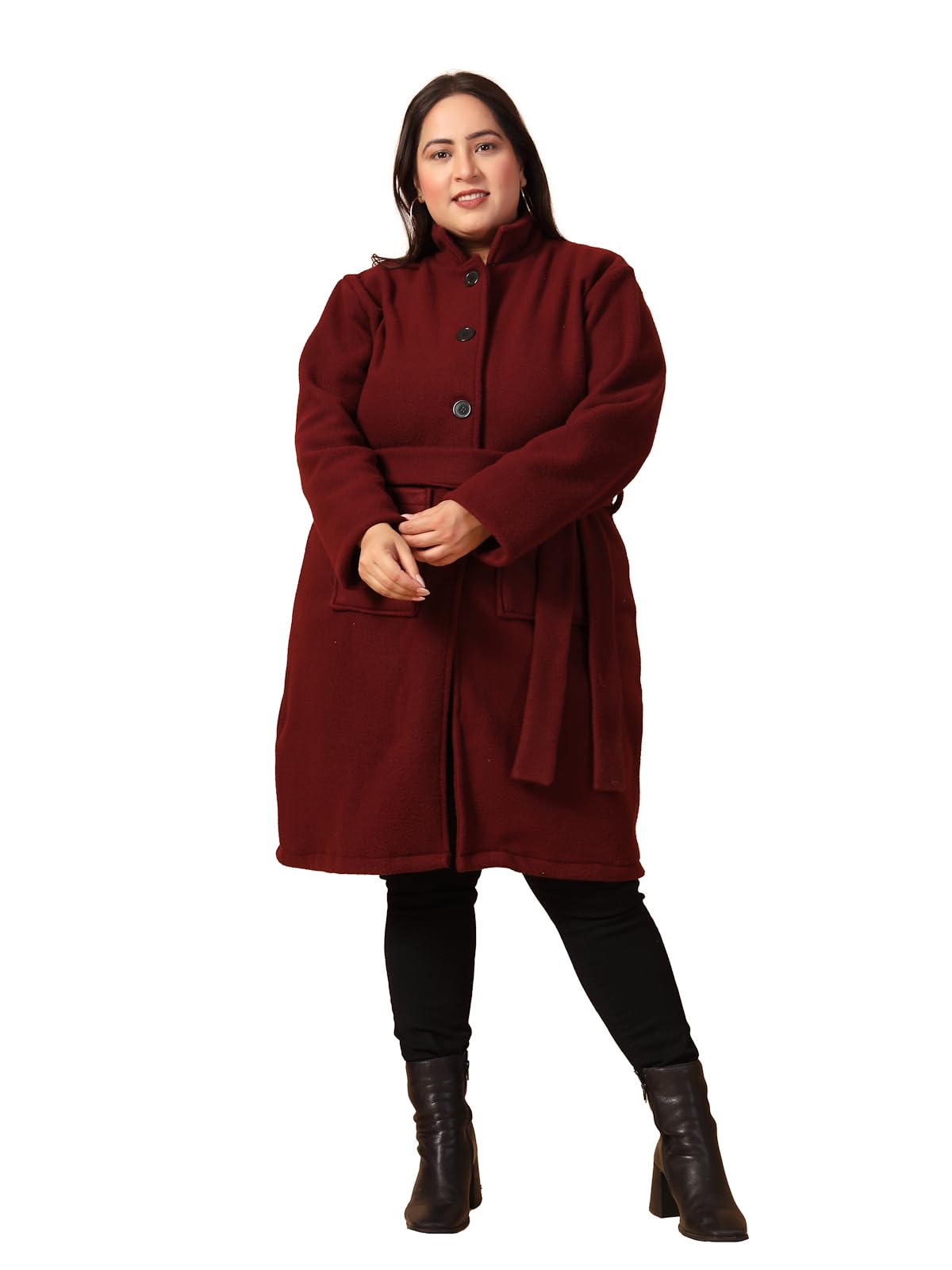 Rigo Cotton Full Sleeves Plus Size Long Overcoat for Women | Plus Size, Lapel Collar Womens Jacket | Winter Wear Over Coat for
