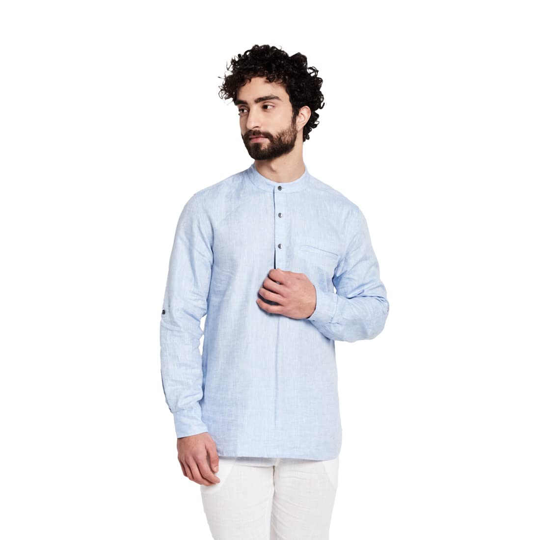 Fabindia Men Slim Fit Kurta Shirt Linen_S Blue