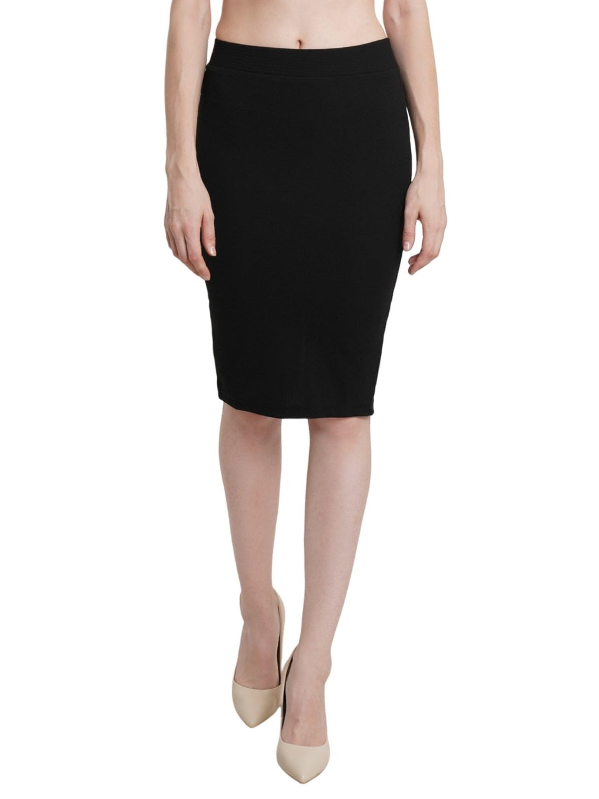 POPWINGS Casual Solid Back Slit Pencil Skirt for Women || Knee-Length Pencil Skirt for Women || Latest Stylish Formal Skirt for