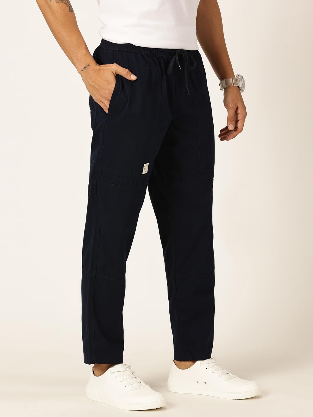 Thomas Scott Mens Relaxed Fit Pure Cotton Trousers Navy