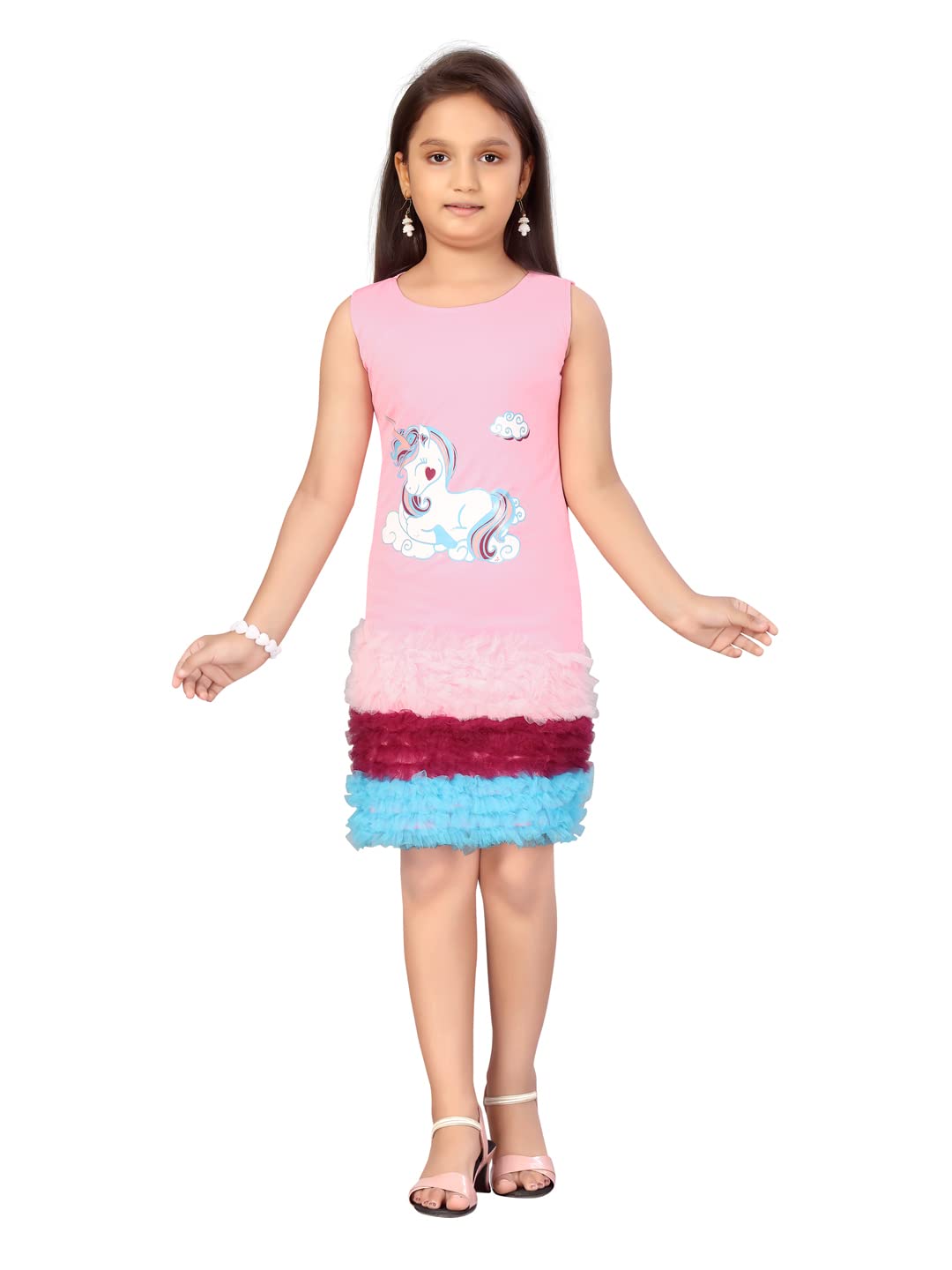 Aarika Girl's Nylon Classic Knee-Length Dress (NV-DR-1664_Pink
