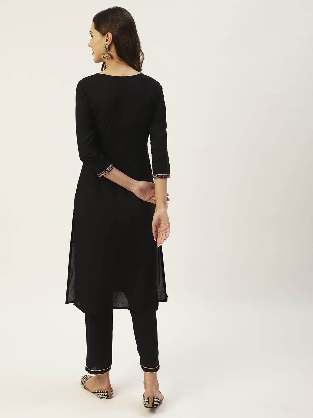 anubhutee Women's Black Ethnic Embroidered Kurta set with Pants