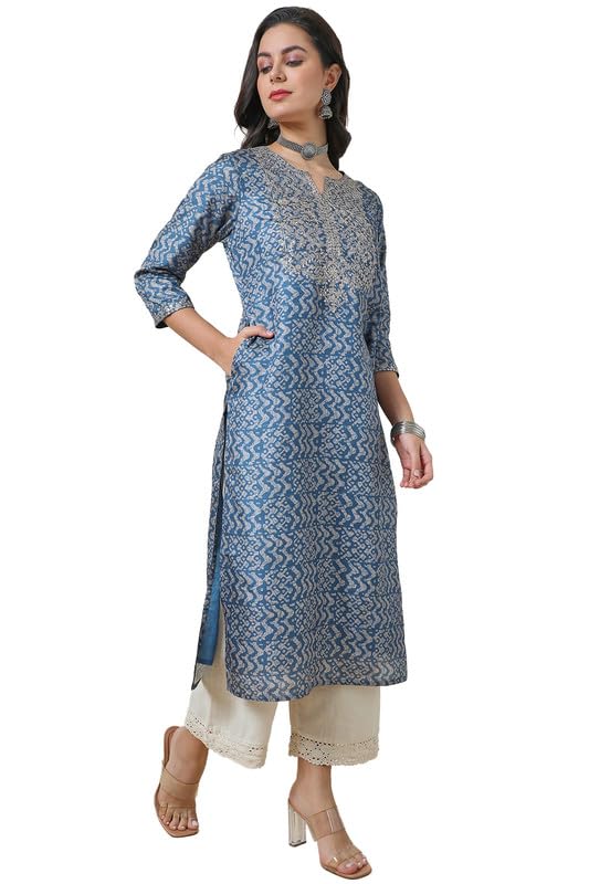 Soch Womens Blue Art Silk Abstract Print Kurta with Sequins
