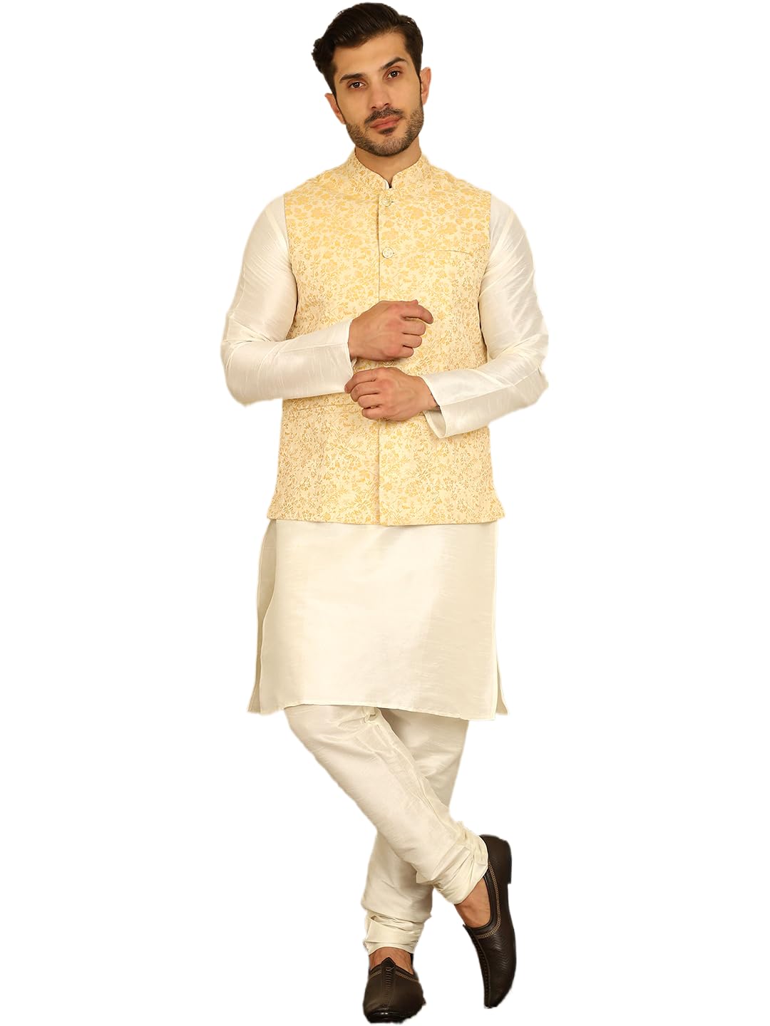 Jompers Mens Kurta Pyjama Set With Woven Design Nehru Jacket