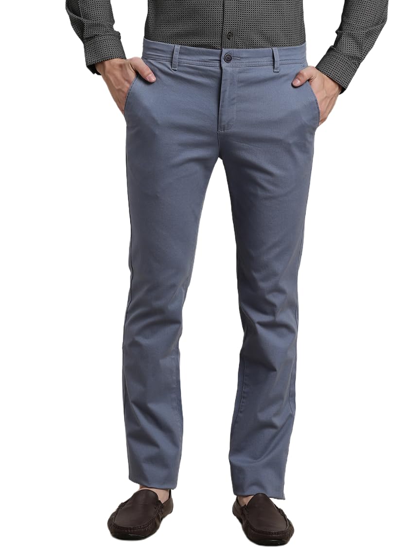 Turtle Men Cotton Stretch Ultra Slim Fit Printed Blue Flat Front Casual Trouser || Pant || Mens Trouser