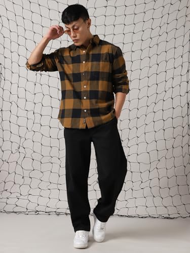 Hubberholme Men Cotton Checkered Oversized Fit Collar Full Sleeves Shirts Multicolour
