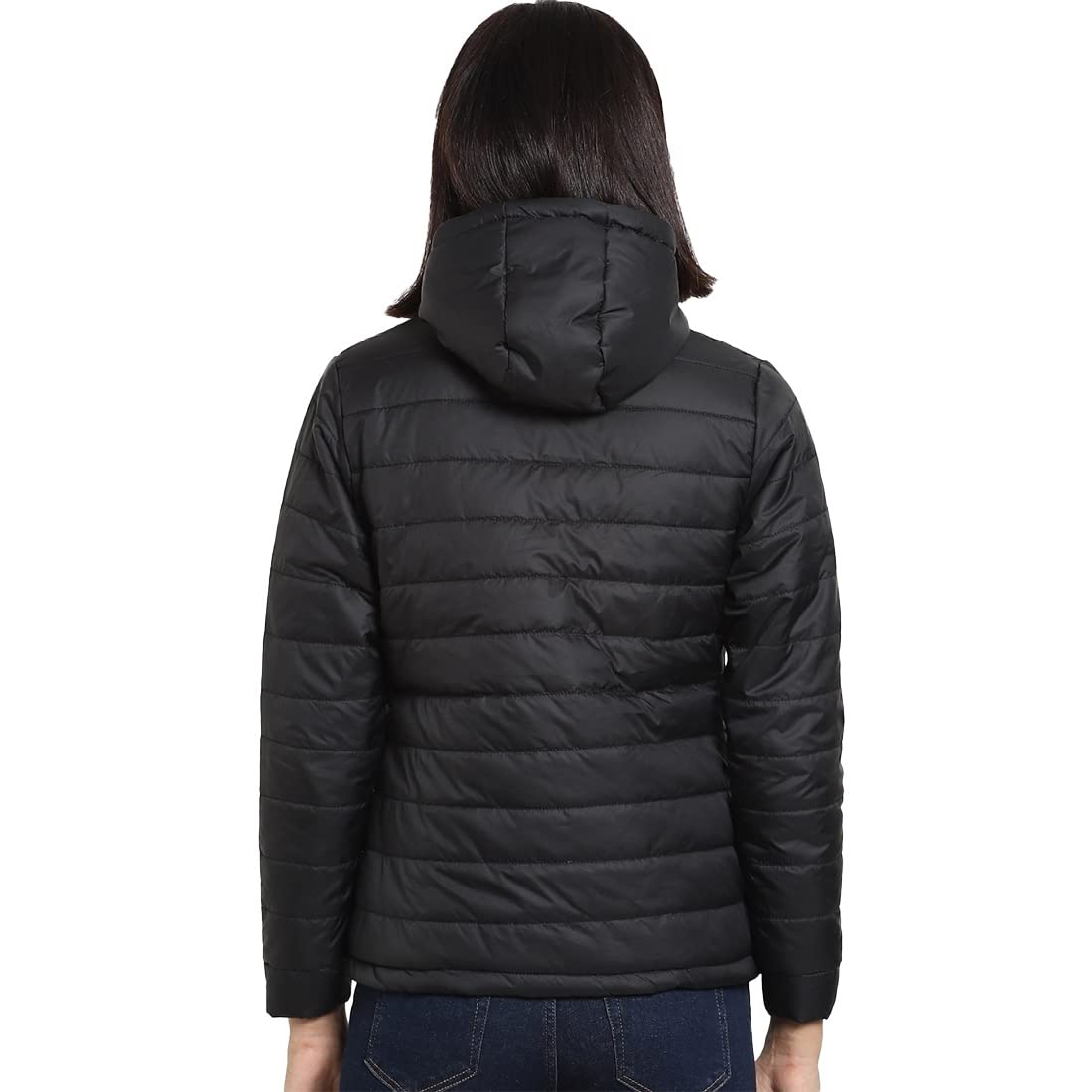 Bewakoof Womens Solid Relaxed Fit Full Sleeve Hooded Nylon Plus Size Puffer Jacket