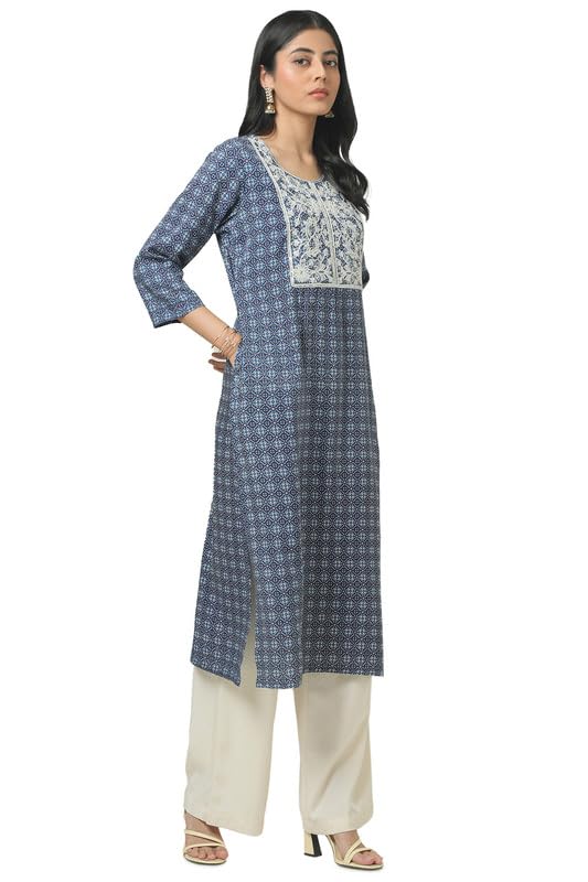 Soch Womens Blue Rayon Ethnic Motifs Kurta with Sequins