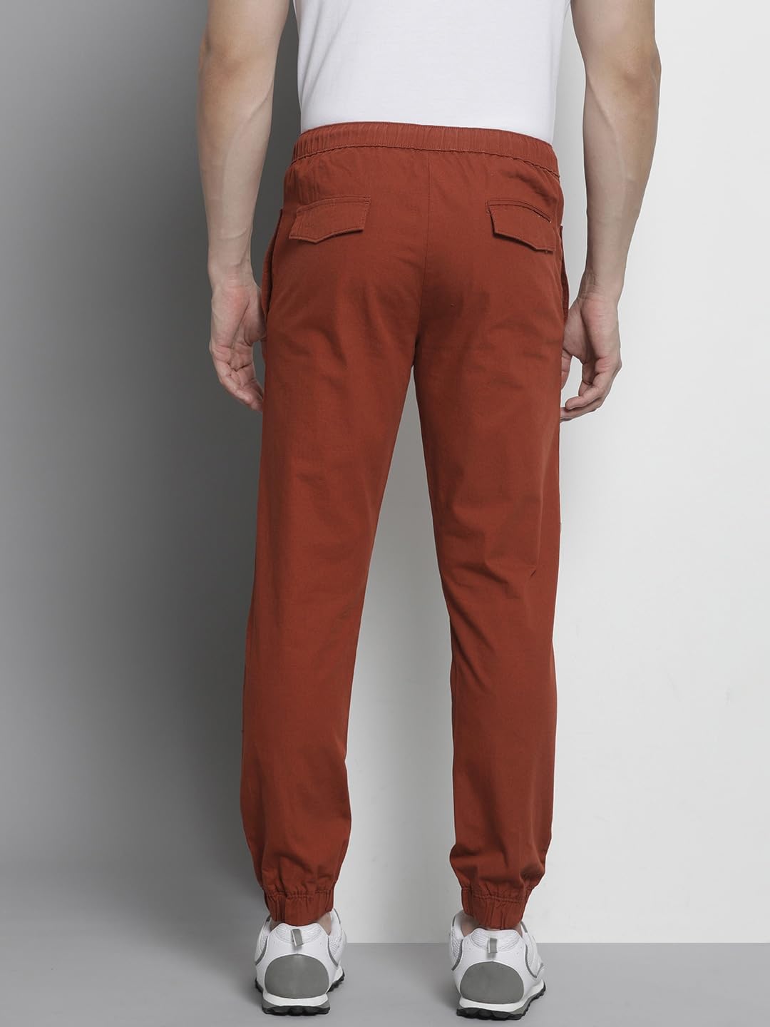 The Indian Garage Co Men Regular Fit Solid Mid-Rise Woven Joggers Orange