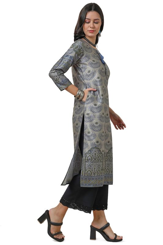 Soch Womens Grey Abstract Print Kurta with Tassels