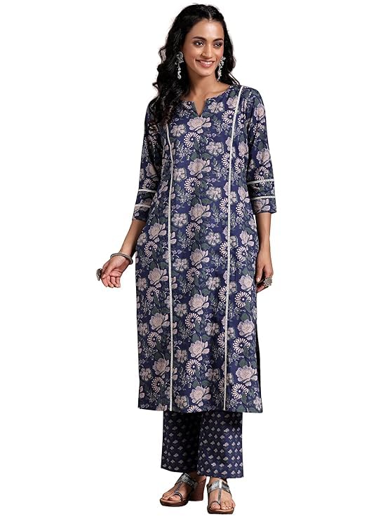 Libas WomenS Pure Cotton Printed Kurta Set (277370R Blue