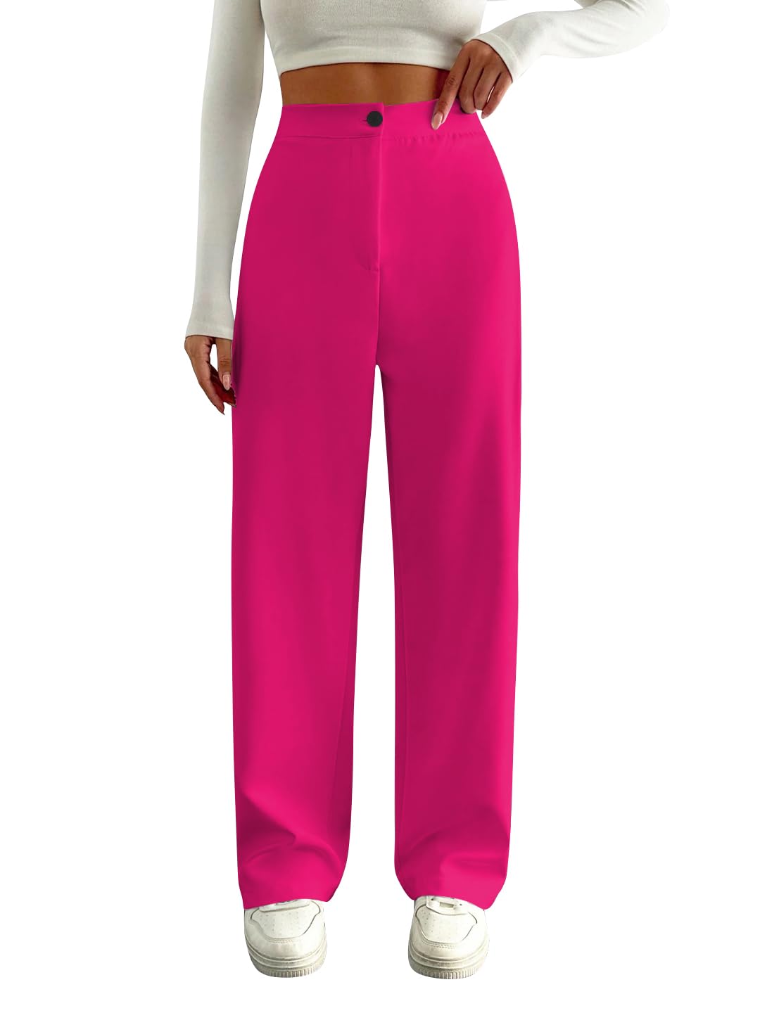 Toochki High Waist Trousers for Women Korean Style Formal Pants | Elegant Workwear for Office, College & Events Pink