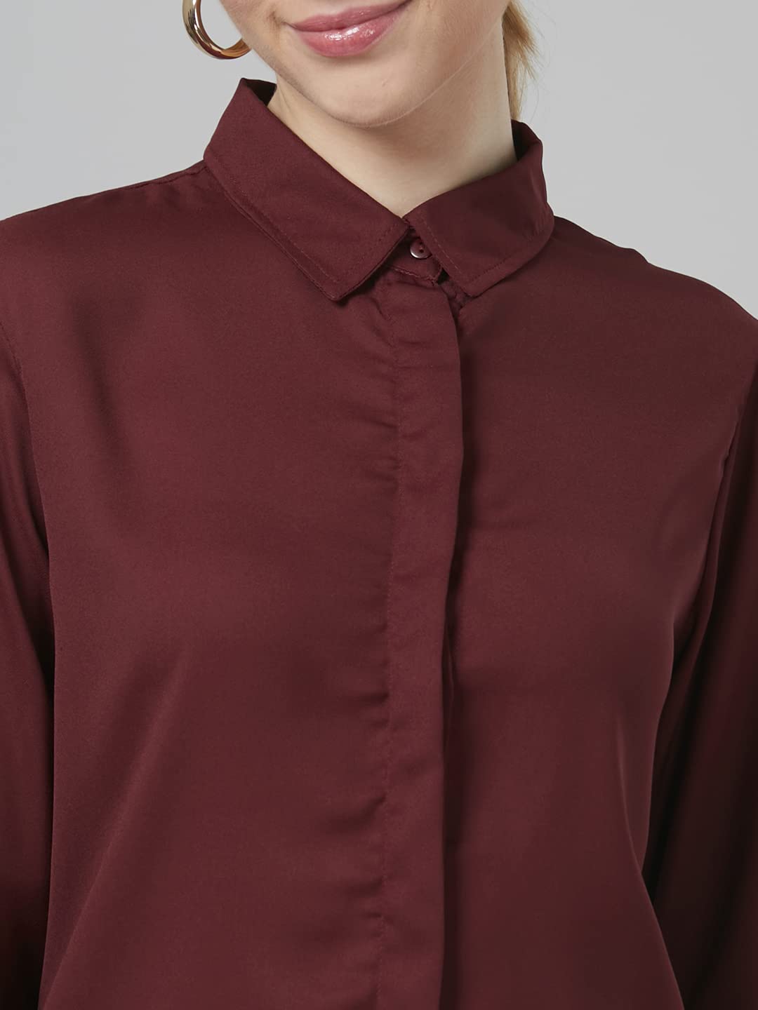 Style Quotient Women Solid Maroon Polymoss Regular Formal Shirt