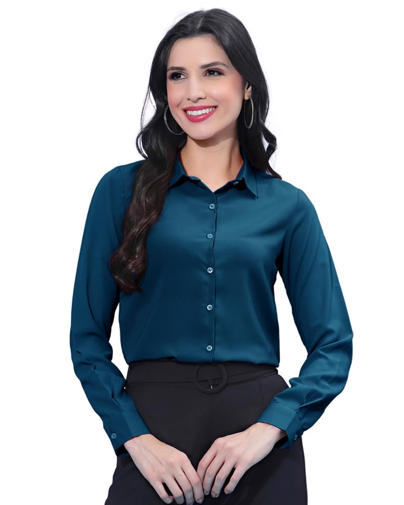 Eyebogler Women Regular Fit Solid Spread Collar Casual Shirt