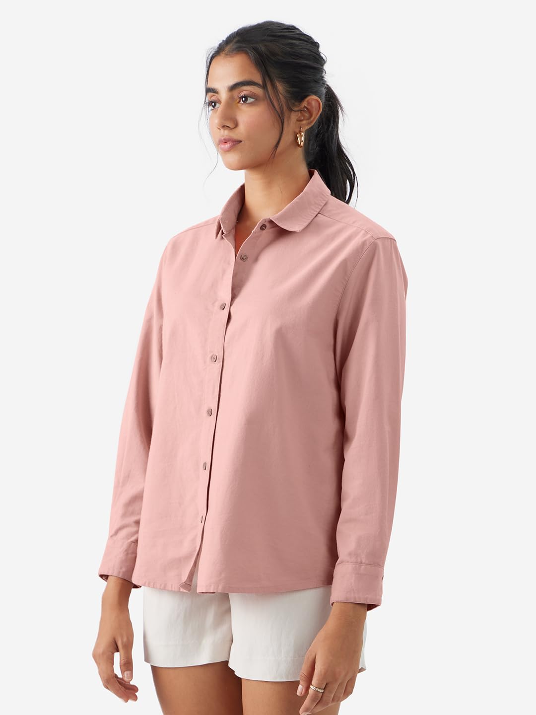 The Souled Store Rosewood Women and Girls Long Sleeve Collared Neck Button Down Regular Fit Cotton Linen Shirts