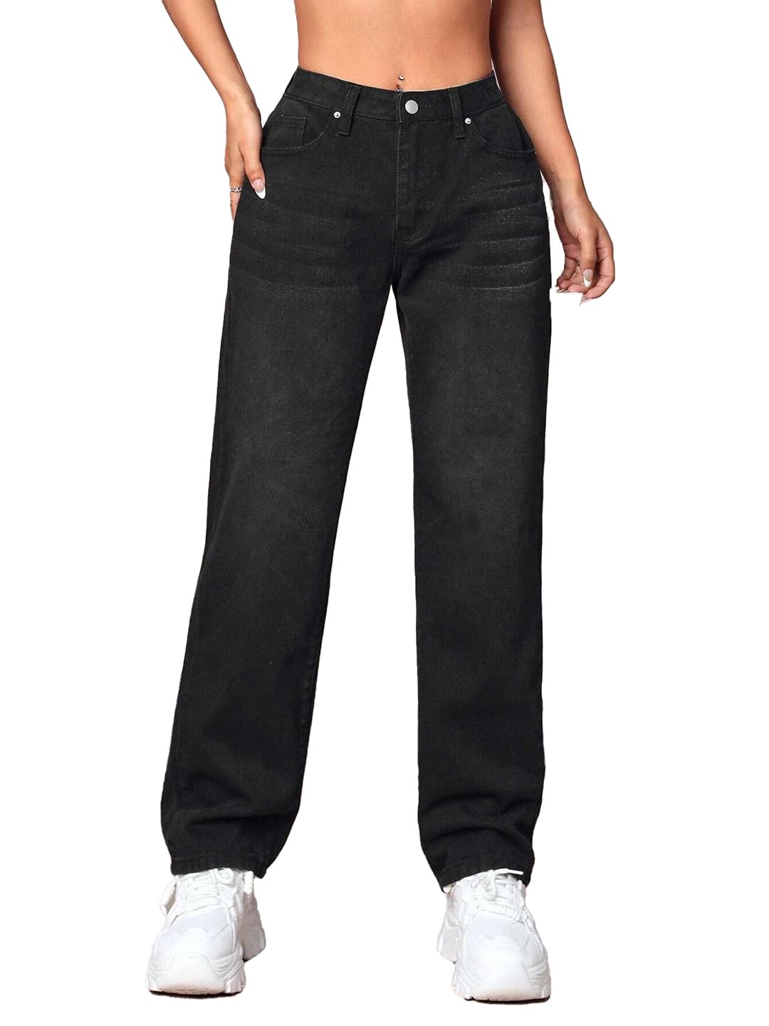 Kotty WomenS High Rise Solid Slim Fit Jeans Coal Black