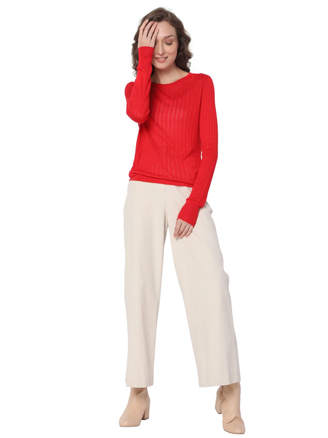 Vero Moda Regular Fit Sweater(108120602_Goji Berry_Xs)