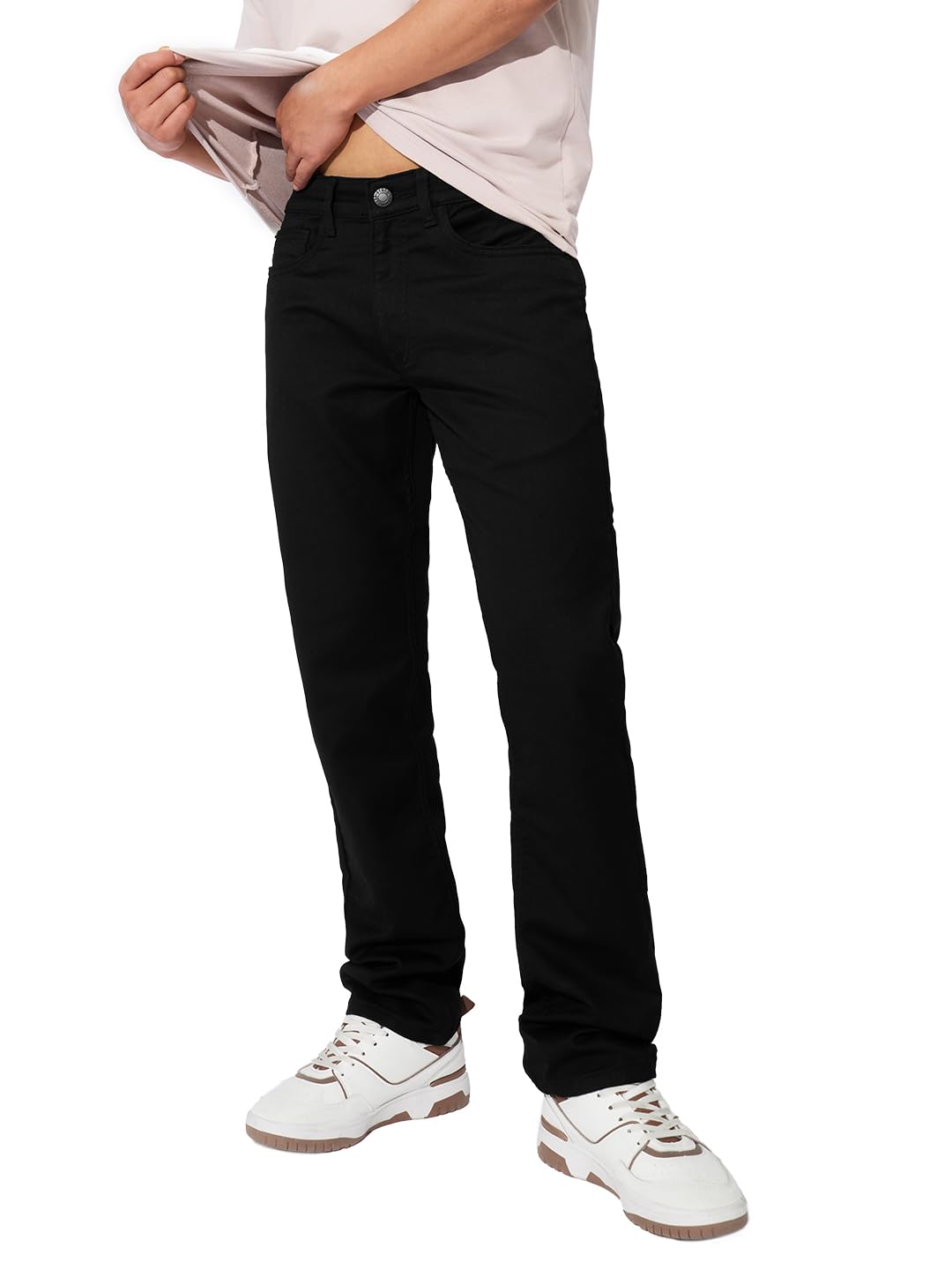 The Souled Store Denim: Black Men and Boys Buttoned Cotton Blend Slim Fit Jeans