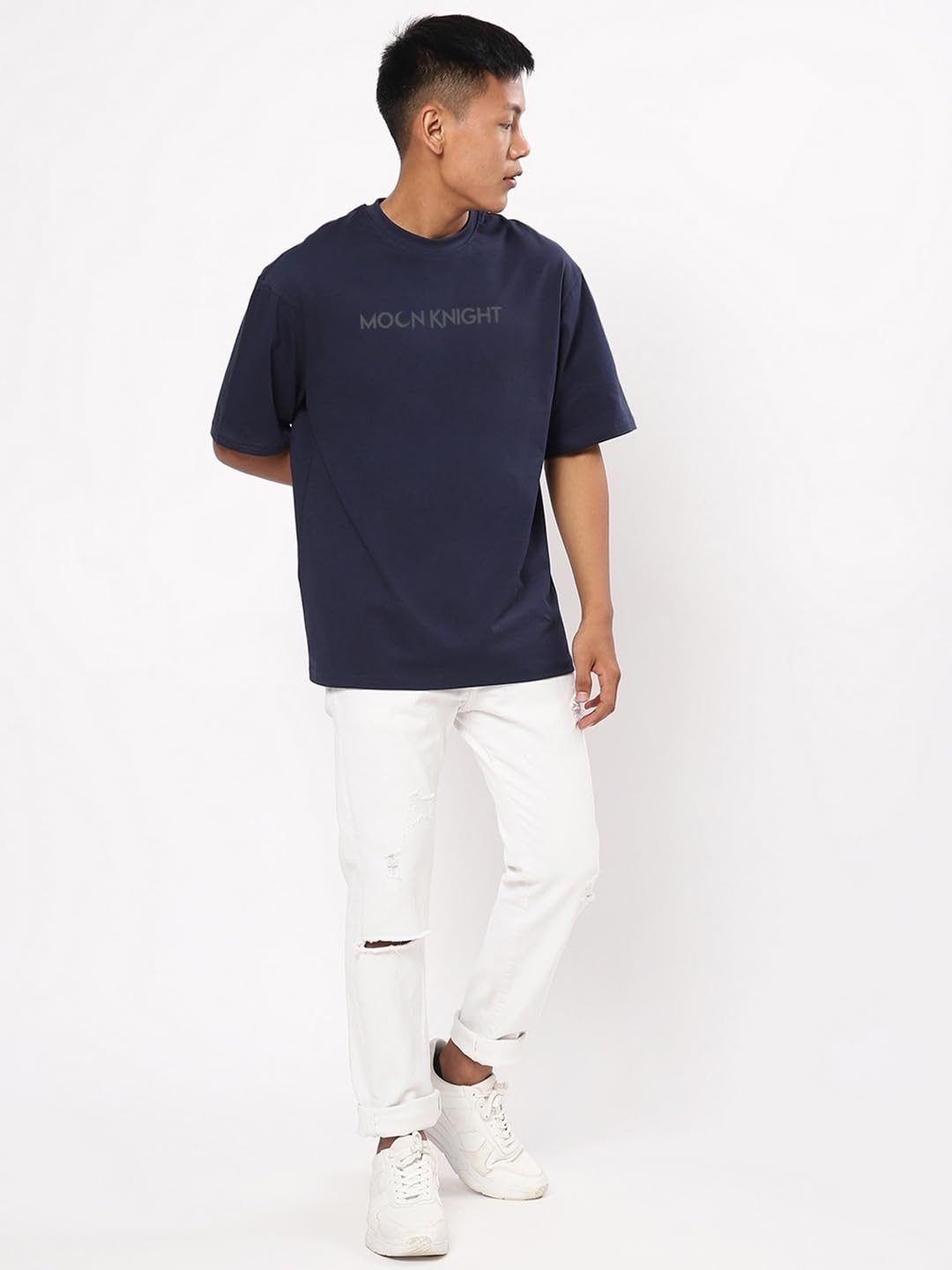 Bewakoof Mens Moon Knight 100% Cotton T-Shirt - Oversized Fit, Round Neck, Half Sleeves