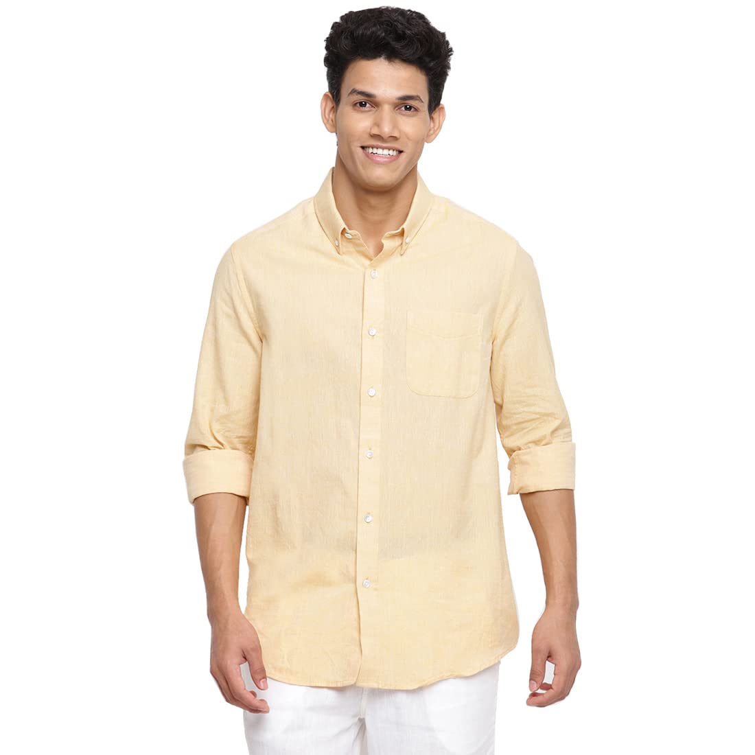 Fabindia Men Cotton Comfort Fit Shirt Mustard_Xl