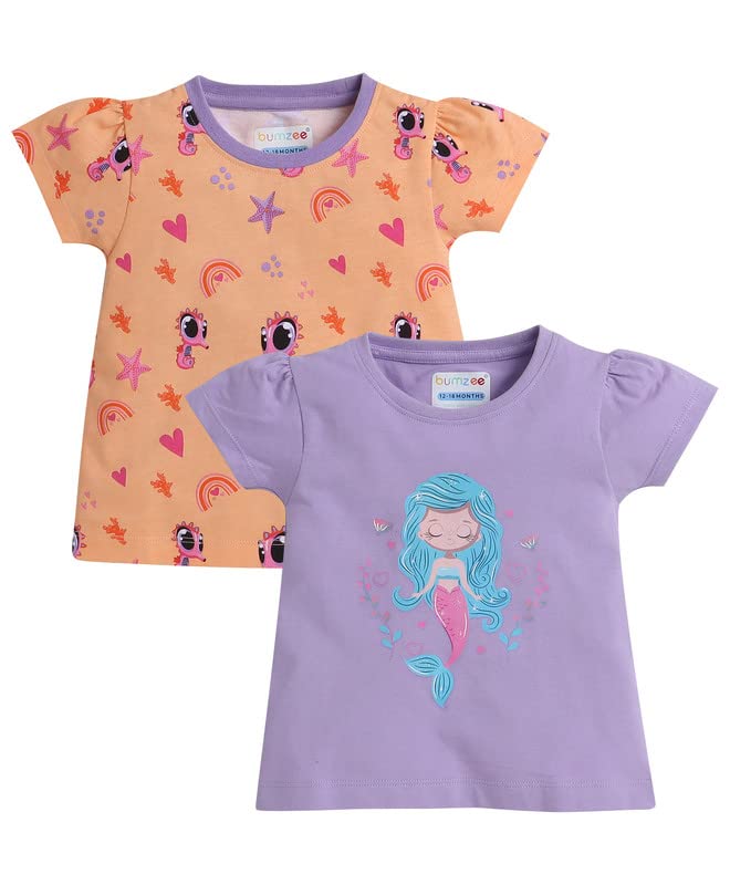 BUMZEE Orange & Purple Girls Cap Sleeves T-Shirts Pack of 2 Age - 3-4 Years (Peb8196G-org.PRP)