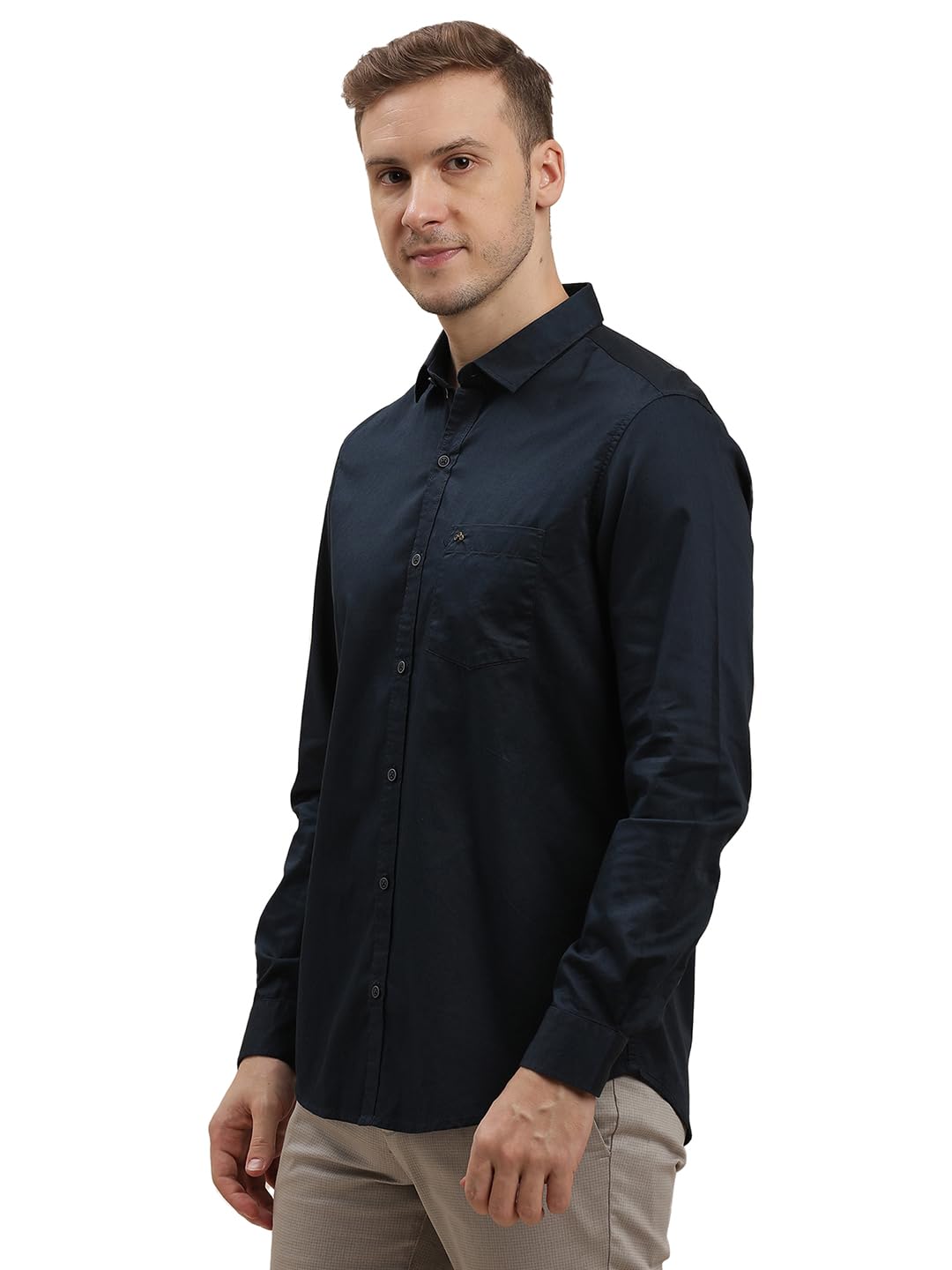 Turtle Men 100% Cotton Slim Fit Solid Navy Blue Casual Shirt