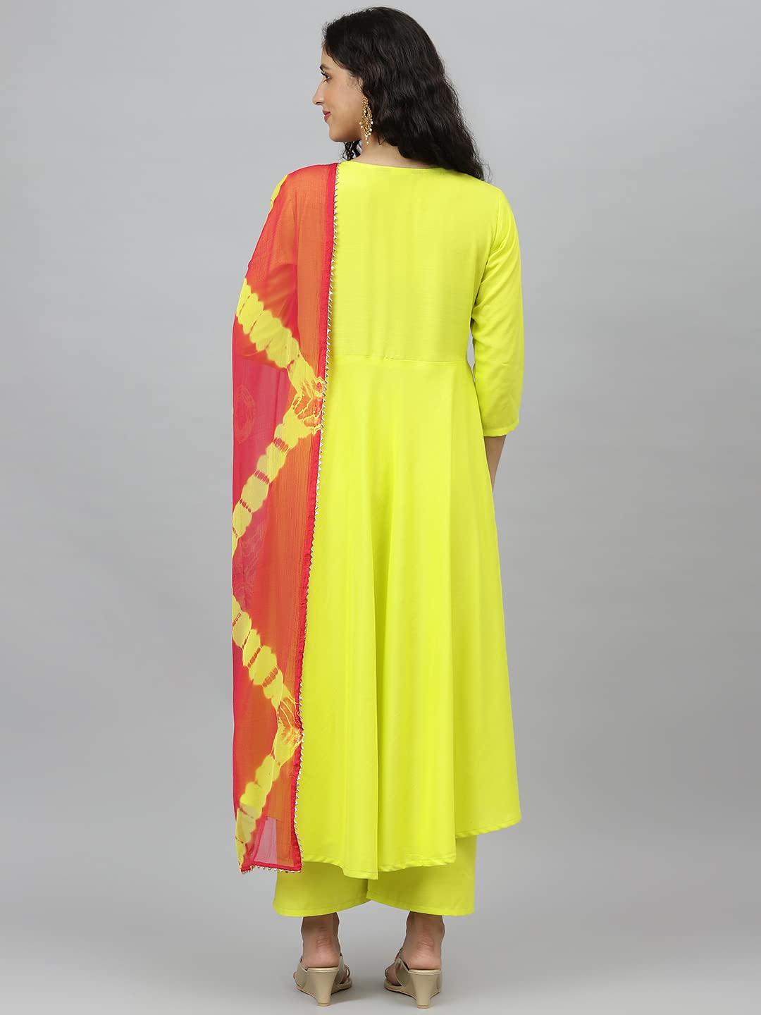ANNI DESIGNER Women's Cotton Blend Printed Anarkali Kurta, Pant & Dupatta (Punji New)