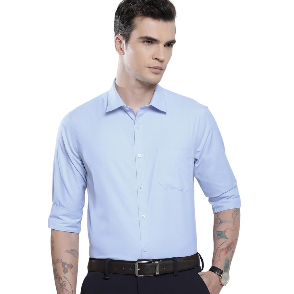The Indian Garage Co Men Blue Solid Slim Fit Cotton Formal Shirt