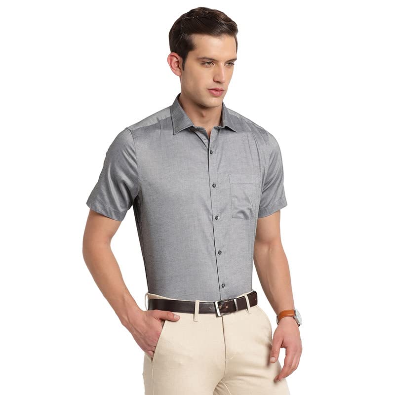 Turtle Men Cotton Solid Regular Fit Half Sleeve Formal Shirts Grey