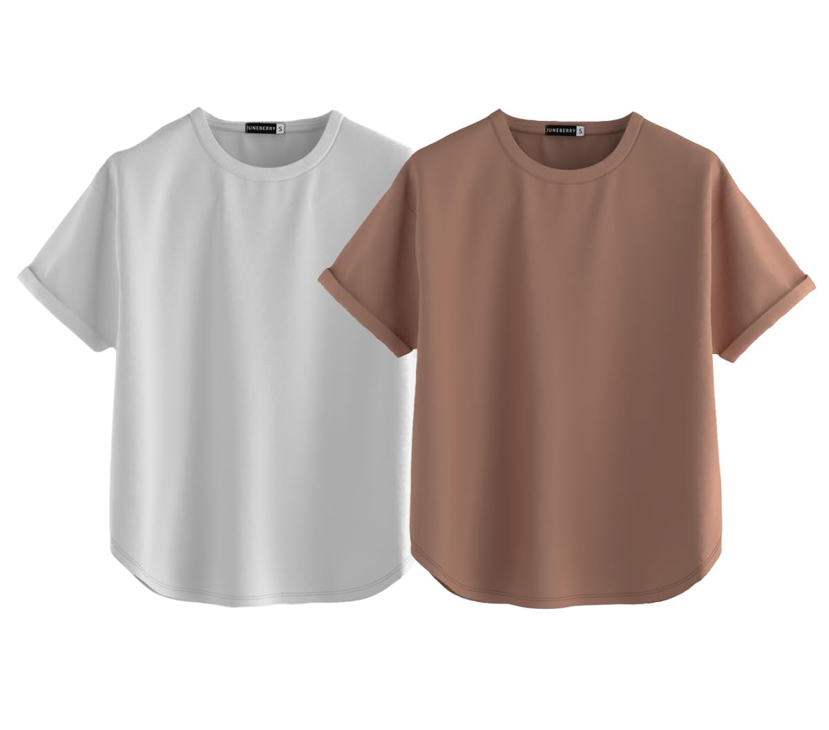 Juneberry Pure 100% Cotton Oversized Loose Baggy Fit Round Neck With Drop Shoulder White & Cork Half Sleeves Boyfriend T-Shirt F