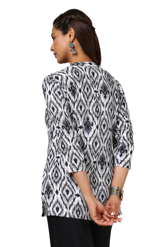 Soch Womens Grey Rayon Ikat Print Straight Tunic