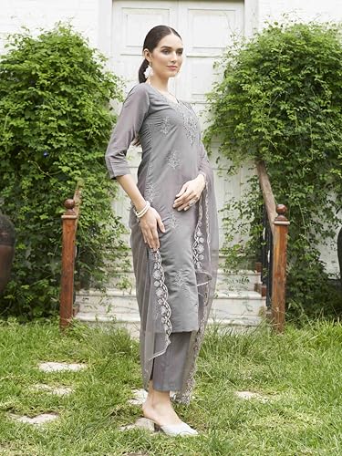 Womanista Women's Silk Blend Cording Embroidered Kurta Pant With Dupatta Set (Kurtaset_1309)