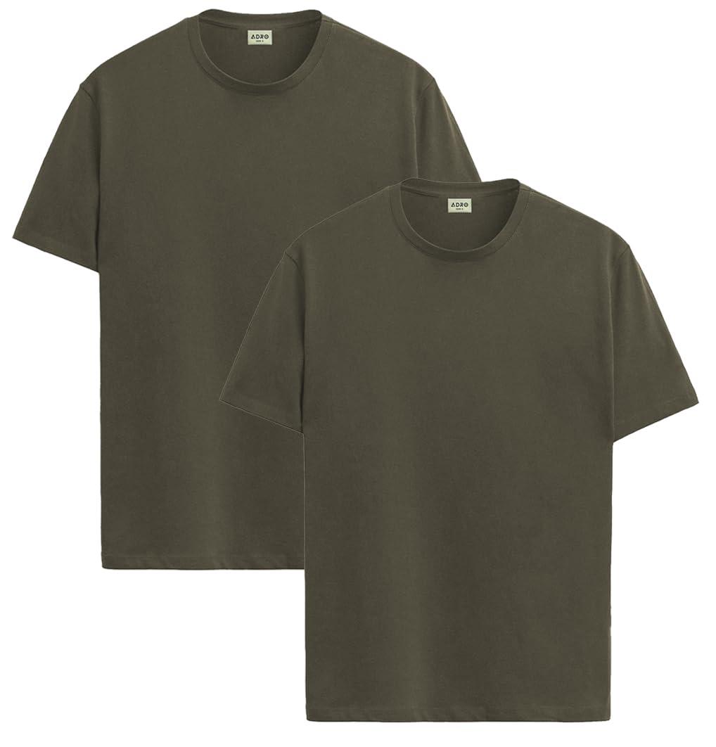 ADRO Mens Solid Regular Fit T-Shirt (RCM2-PLN-OL-OL_Olive