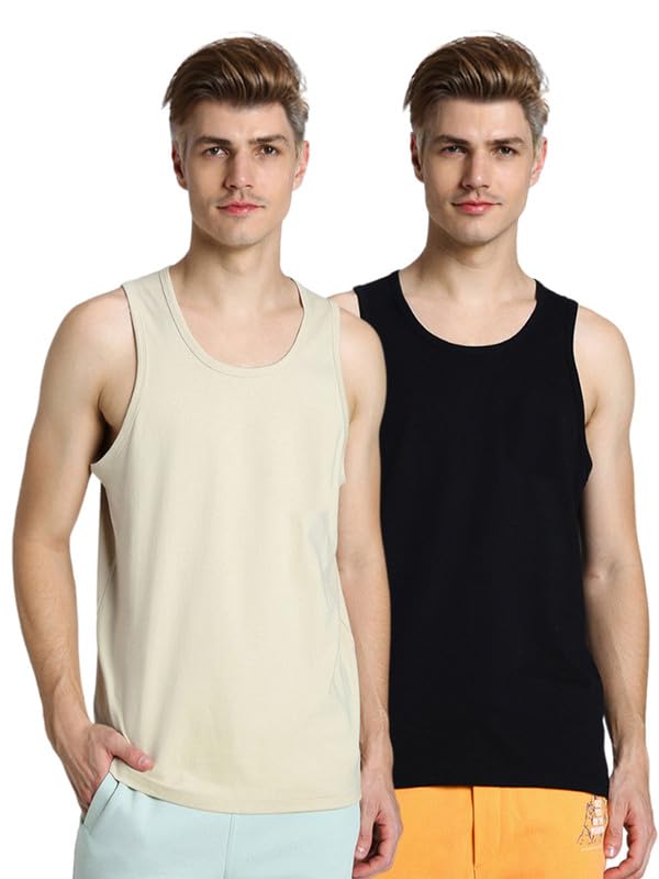 Veirdo Mens 100% Cotton Scoop Neck Regular Fit Solid Core Sleeveless Vest