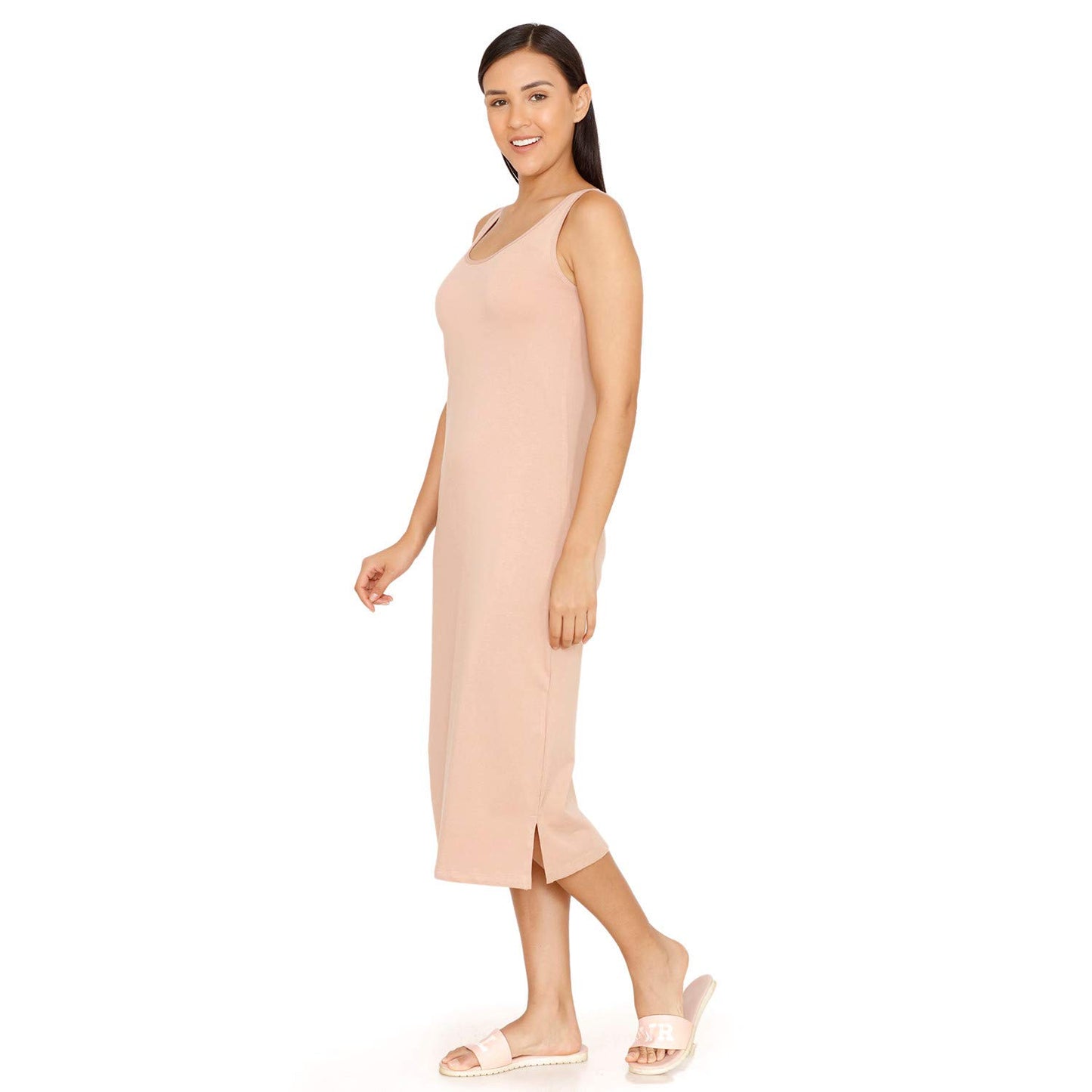 Zivame Knit Cotton Kurti Slip For Women - Roebuck Beige
