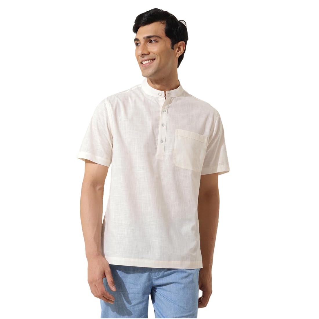 Fabindia MenS Solid Relaxed Fit Shirt (2123224Offwhite_Off White