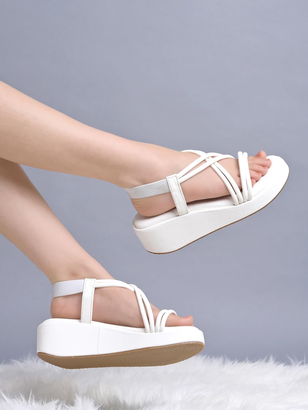 Shoetopia WomenS & Girls White Wedges Sandal Solid Criss-Cross Strap Design Stylish, Comfortable, Durable Heels Perfect For C
