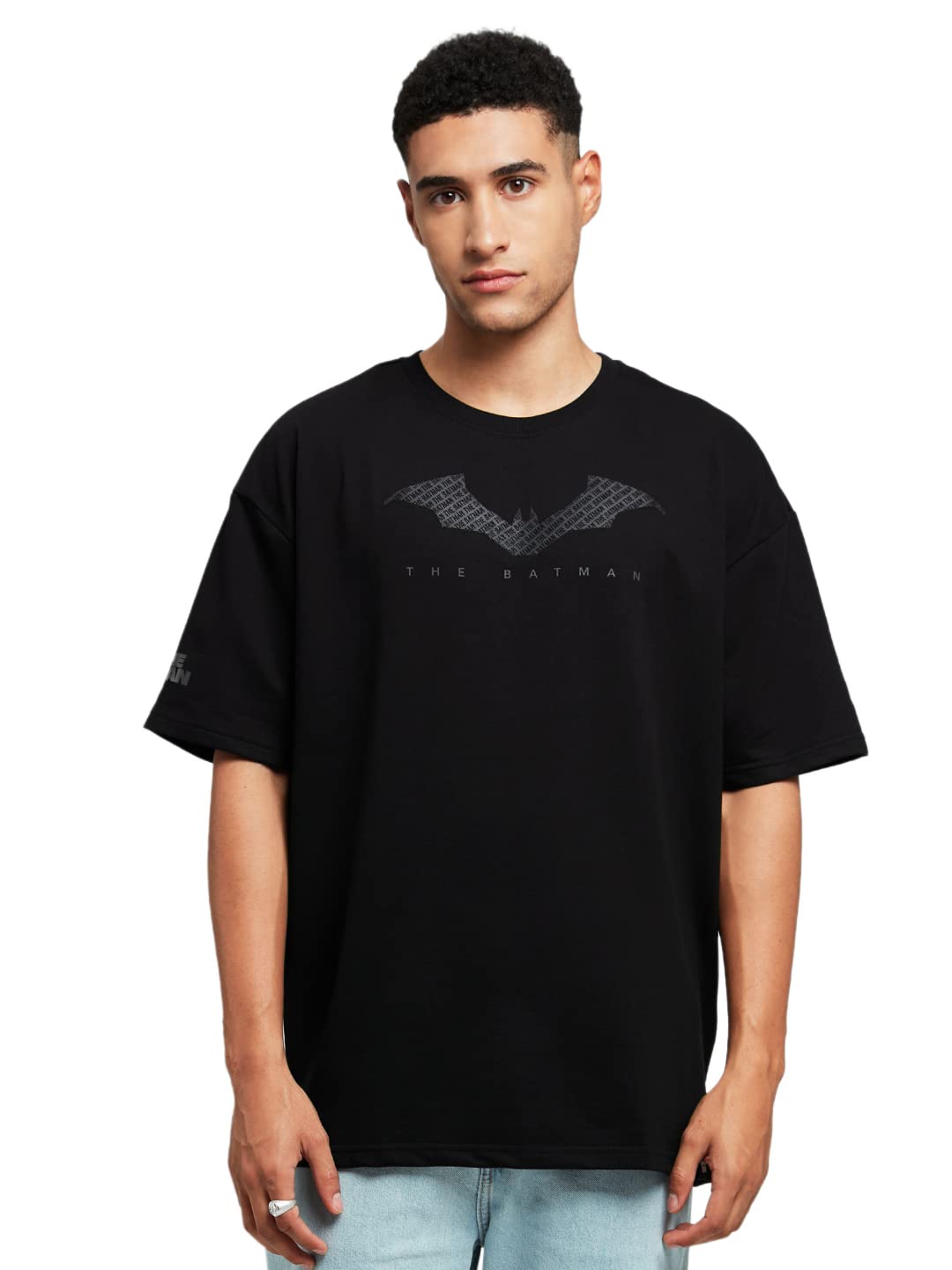 The Souled Store Men Official Batman: The Bat Sigil Black Printed Oversized T-Shirts