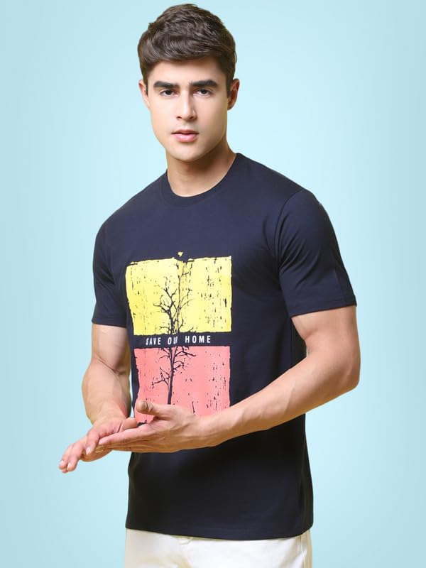 Pinkmint Combo T-Shirt for Men Cotton Blend Casual Half Sleeve T-Shirt l Active wear l Regular Home T-Shirt (Pack of 2) Blue-Dar