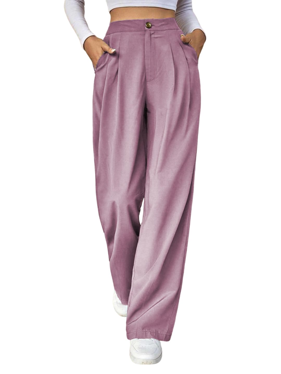 Kotty WomenS High Rise Viscose Rayon Relaxed Fit Trousers(Pink,28)
