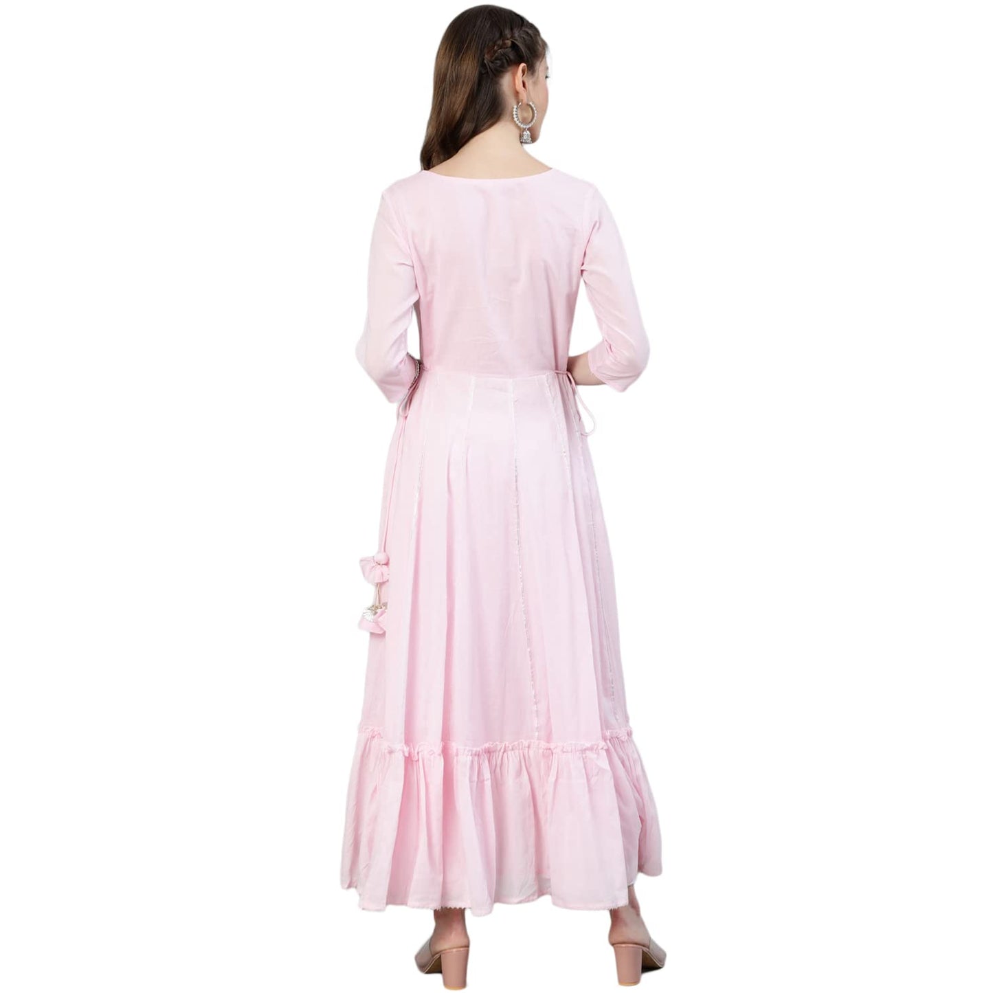 ishin Women's Cotton Anarkali Embroidered Sequins Ethnic Motifs Print Pink Kurti