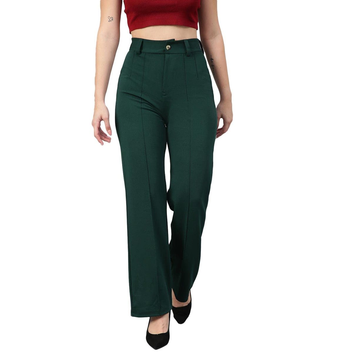 Kotty Womens High Rise Viscose Rayon Solid Trousers